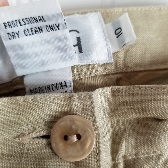 JSong Womens Linen Pants Straight Leg Size 10 Pleated Pockets Zipper Button Tan - Picture 7 of 11